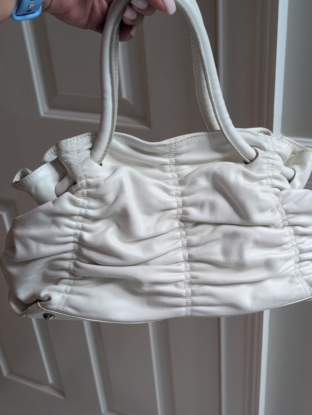 Furla Off White Leather Ruched Carmen Bag. EUC